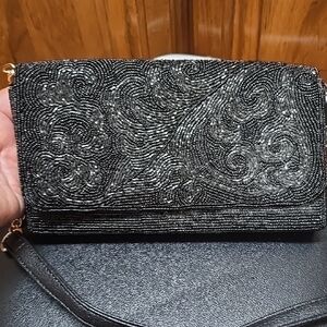 Chic Black Beaded Evening Clutch